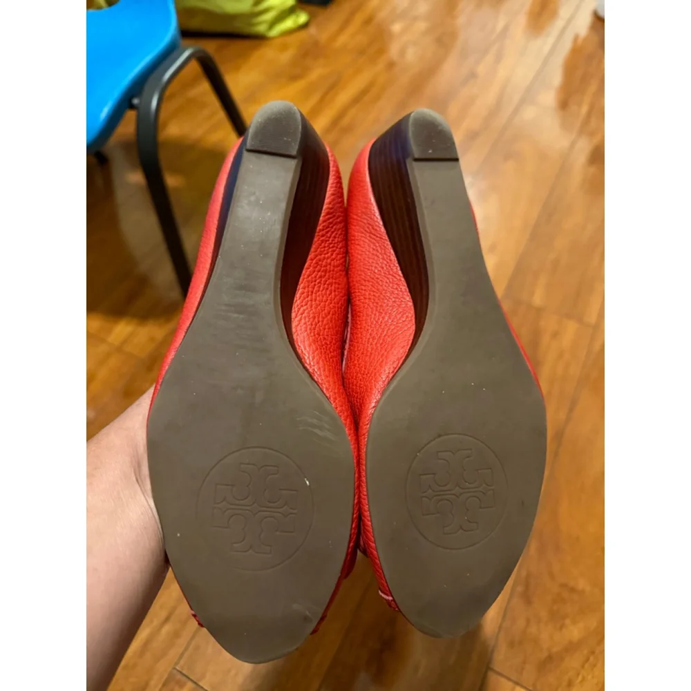 Women's Tory Burch Wedges in Red with Gold Logo